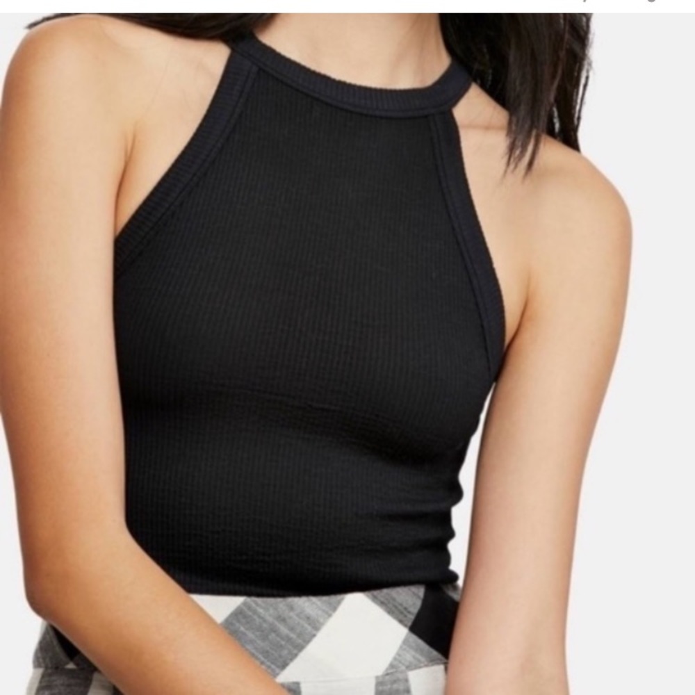 Intimately free people black high neck tank seamless ribbed top stretch …